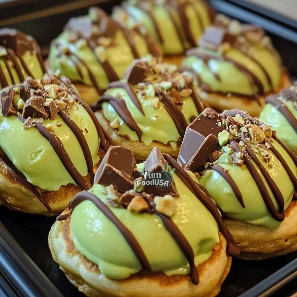 Golden Mini Pancakes with Pistachio Cream