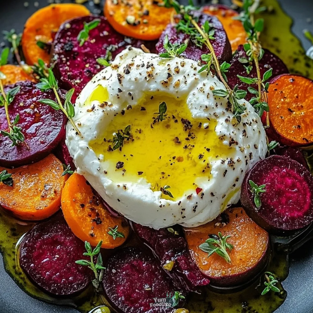 Roasted Beets and Carrots Salad with Burrata