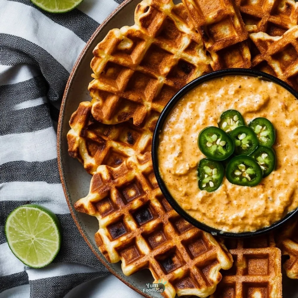 Cornbread Waffles with Queso Dip