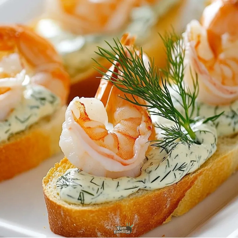 Shrimp Crostini with Dill Sauce