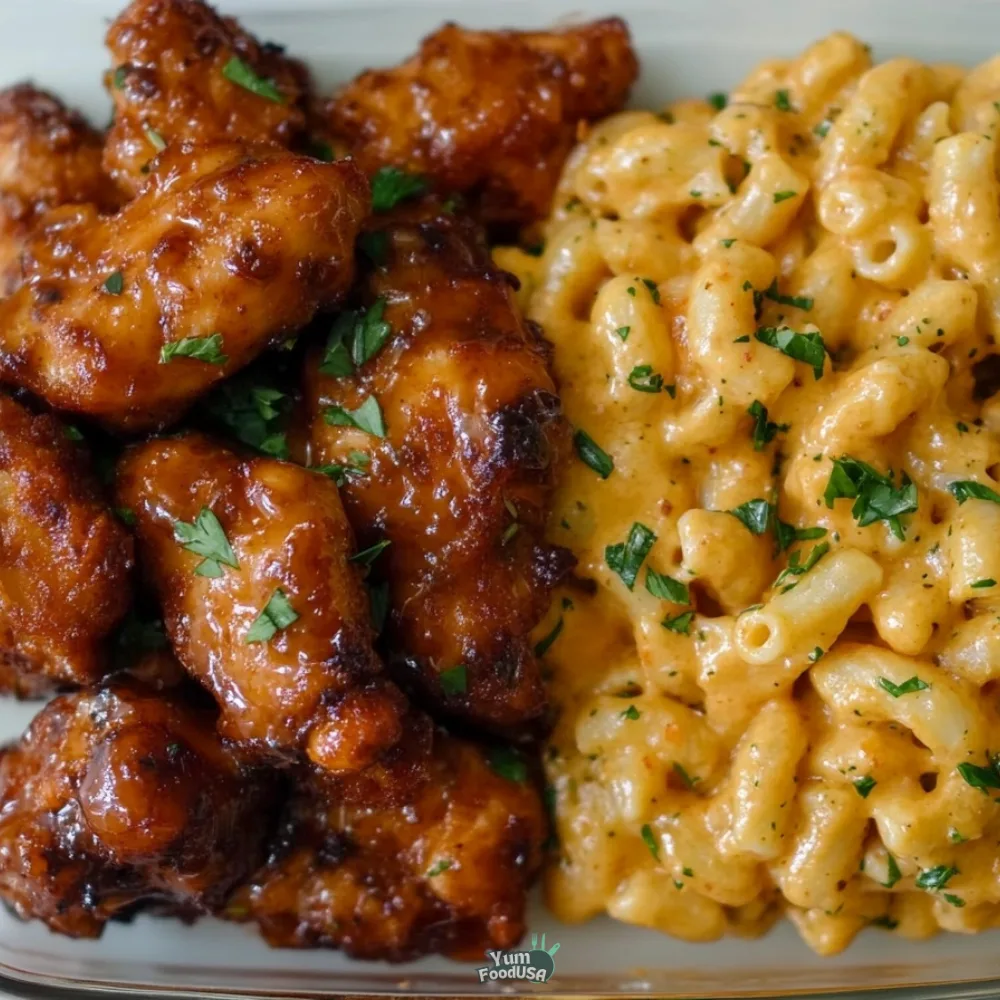 Honey Garlic Butter Chicken with Creamy Mac & Cheese