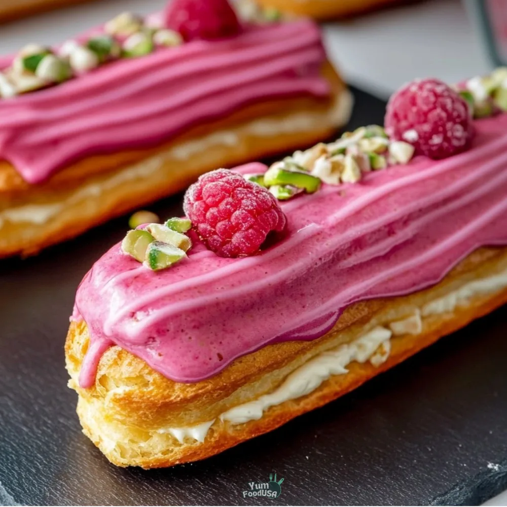 Raspberry Pistachio Éclairs