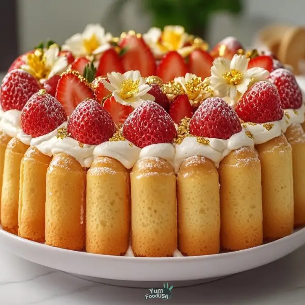 No-Bake Strawberry Ladyfinger Cake