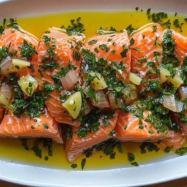 Olive Oil Poached Salmon with Herb Vinaigrette