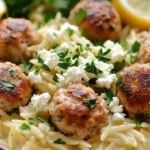 Greek Chicken Meatballs with Lemon Orzo