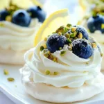 Mini Lemon Pistachio Pavlovas with Blueberries