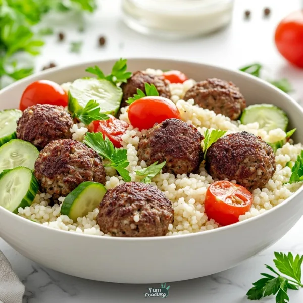Spring Couscous Salad with Vegan Meatballs