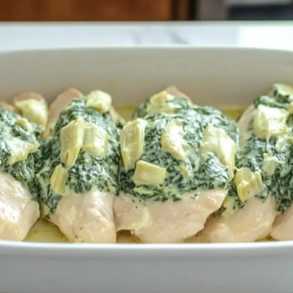 Healthy Spinach & Artichoke Chicken Bake
