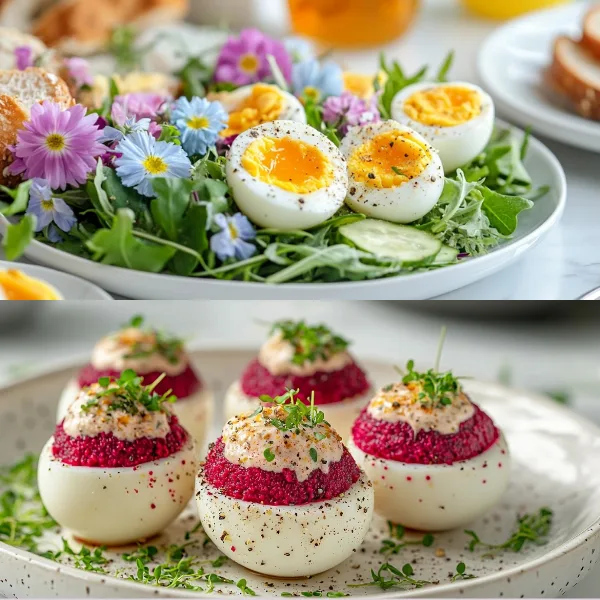 Spring Salad Spread with Jammy Mignonette Marinated Eggs