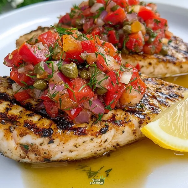 Grilled Swordfish with Mediterranean Salsa