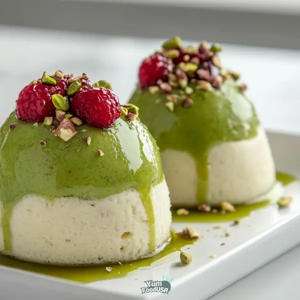 Pistachio Mousse Dome with Raspberry Jelly Filling