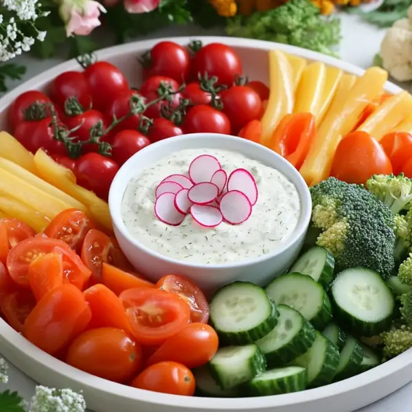 Colorful Veggie Tray with Creamy Ranch Dip