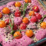 Pink Beet Focaccia with Cherry Tomatoes and Rosemary