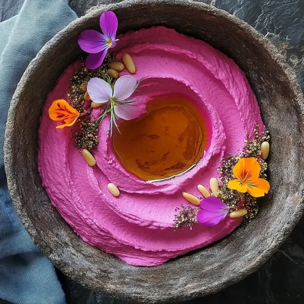 Beetroot Hummus with Pine Nuts & Zaatar