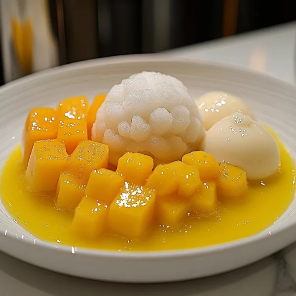 Mango Desserts on a Plate (Pudding, Sorbet, Mochi)
