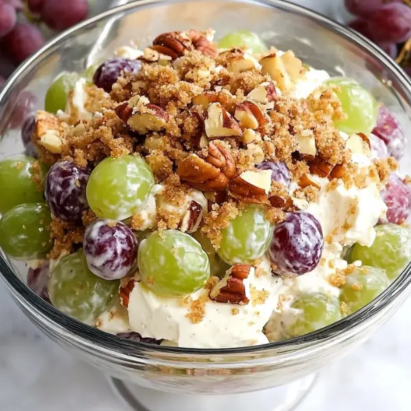 Creamy Grape Salad with Brown Sugar Pecan Topping