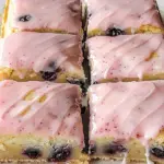 Lemon Blueberry Baked Pancake Bars with Pink Lemon Glaze