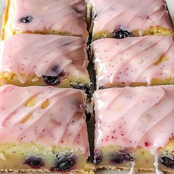 Lemon Blueberry Baked Pancake Bars with Pink Lemon Glaze