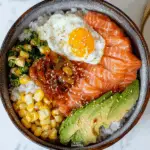 Salmon Sashimi Rice Bowl with Avocado and Kimchi