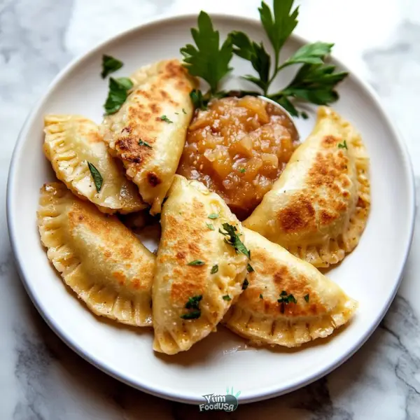 Sauerkraut Chickpea Flour Pierogies with Spiced Applesauce