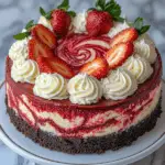 Strawberry Swirl Cheesecake with Red Velvet Base