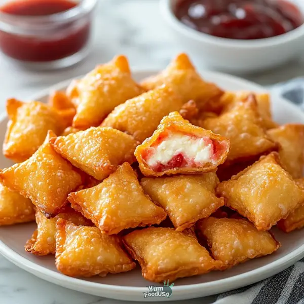 Deep-Fried Strawberry Cheesecake Wonton Bites