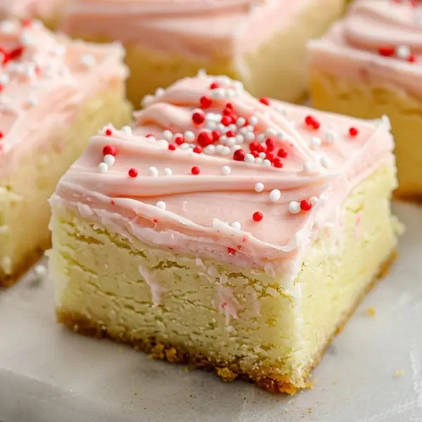 Soft Sugar Cookie Bars with Pink Frosting