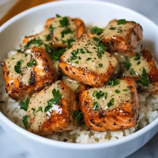 Creamy Garlic Butter Salmon Bites