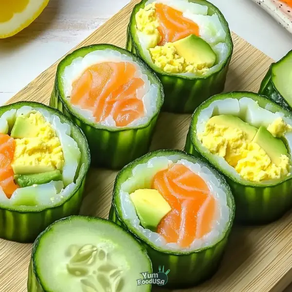 Keto Cucumber Salmon Sushi Roll