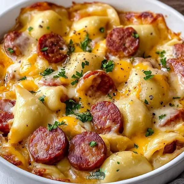 Crockpot Pierogi Casserole with Kielbasa