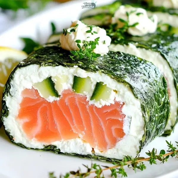 Spinach Roll with Cream Cheese and Smoked Trout