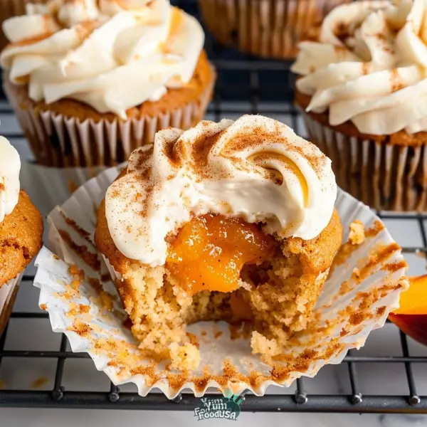 Peach Cupcakes with Cinnamon Cream Cheese Frosting