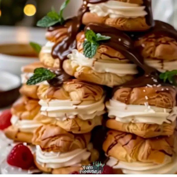 Cream Puff Tower with Vanilla Custard Filling