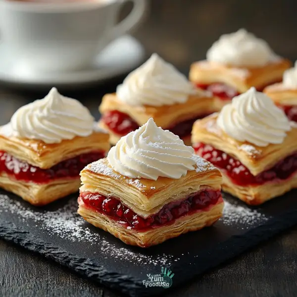 Homemade Flakies with Raspberry Compote & Vanilla Cream