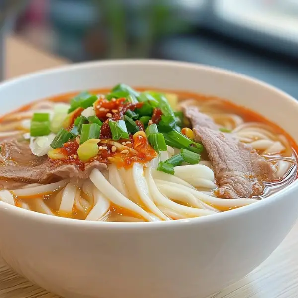 Beef Udon Noodles with Chili Sauce