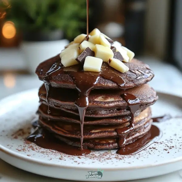 Chocolate Pancakes with Melted Chocolate Drizzle