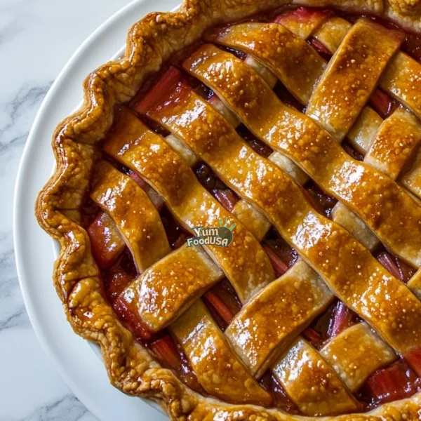 Classic Rhubarb Pie with a Lattice Crust