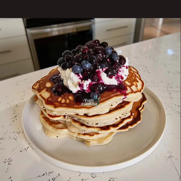 Whipped Ricotta Pancakes with Blueberry Compote