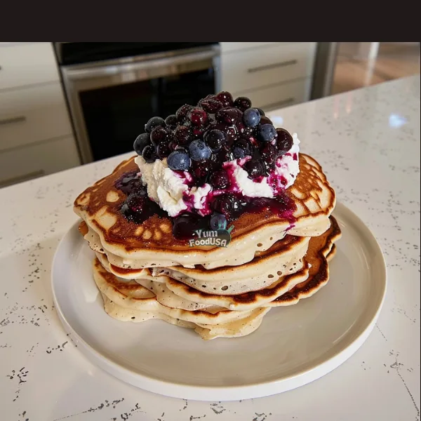 Whipped Ricotta Pancakes with Blueberry Compote