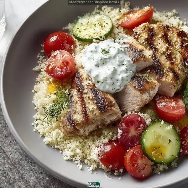 Grilled Chicken with Tzatziki, Couscous & Cucumber Tomato Salad