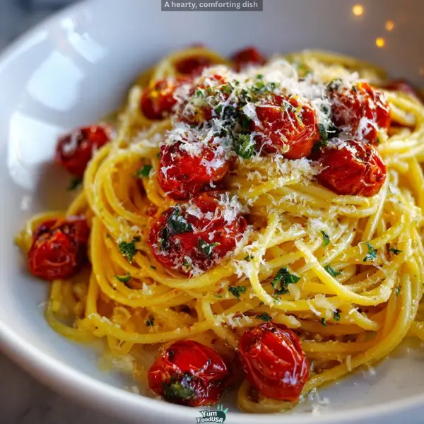 Roasted Cherry Tomato Garlic Parmesan Spaghetti