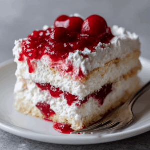 Home » Recipes » Desserts » Cherries in the Snow (No-Bake Angel Cake
