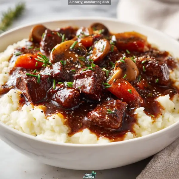 Red Wine Braised Beef Stew with Creamy Mashed Potatoes