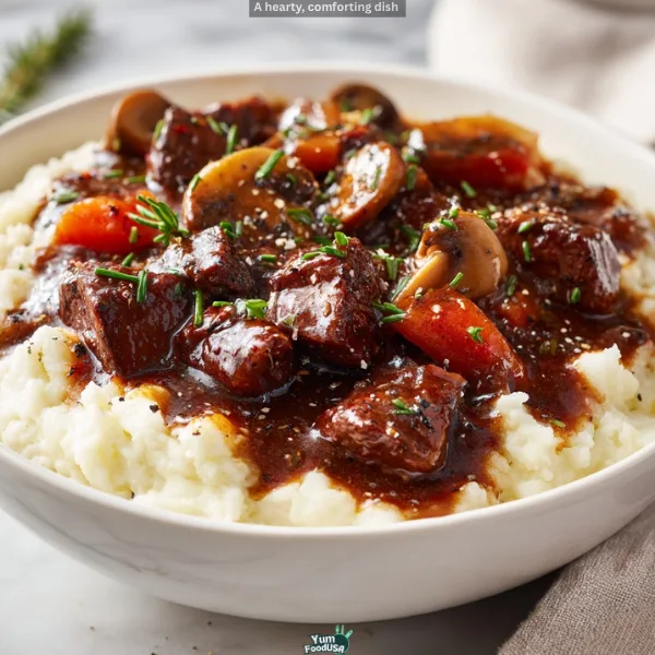Red Wine Braised Beef Stew with Creamy Mashed Potatoes