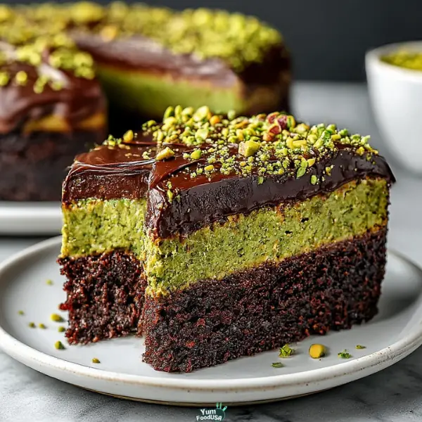 No-Bake Pistachio Chocolate Brownie Cake