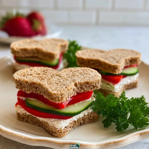 Heart-Shaped Roasted Pepper & Cucumber Tea Sandwiches