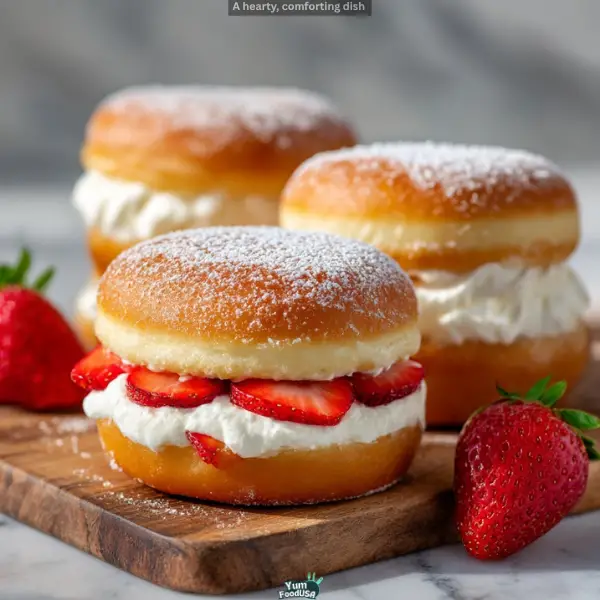 Lemon Cream Filled Donuts with Fresh Strawberries and Whipped Vanilla