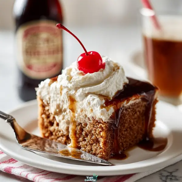 Root Beer Float Poke Cake