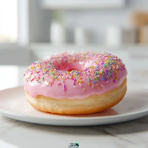 Pink Iced Donuts with Sprinkles Recipe 2 Pink Iced Donuts with Sprinkles Recipe