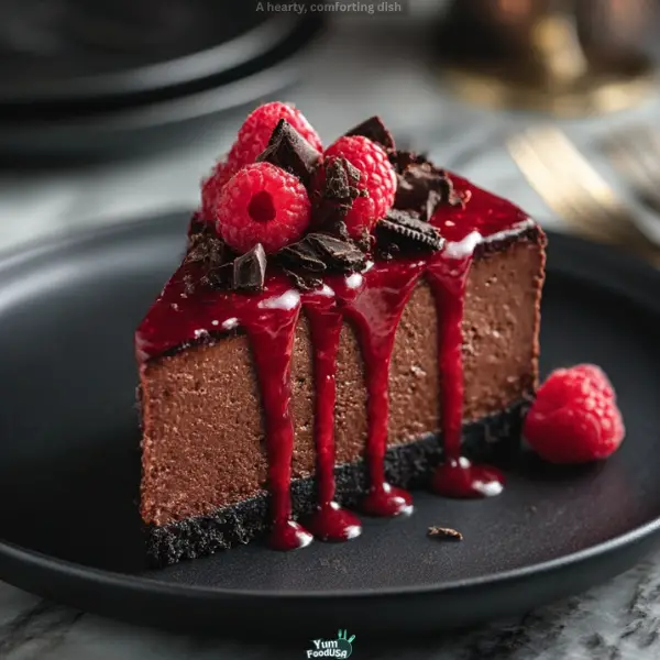 Decadent Dark Chocolate Raspberry Cheesecake with Oreo Crust